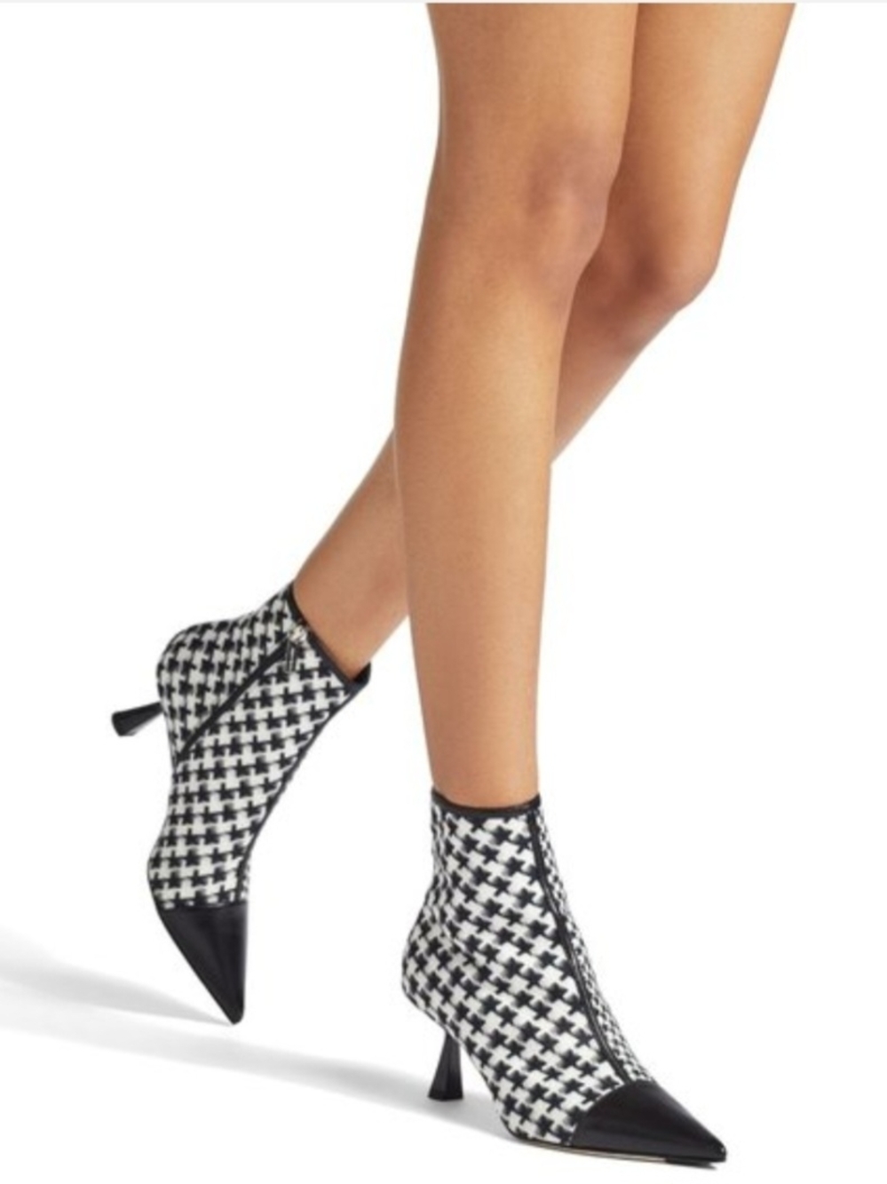 Jimmy Choo Black & White Houndstooth Pointed Ankle Booties
